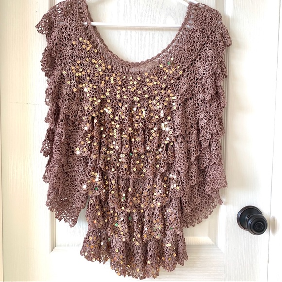 BOSTON PROPER Tiered Crocheted Top with Sequins—XS - Picture 9 of 16